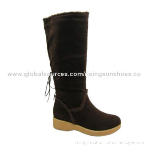 Women's knee-high dress boots, fake suede upper with thick rubber sole, comfortable and trendyNew